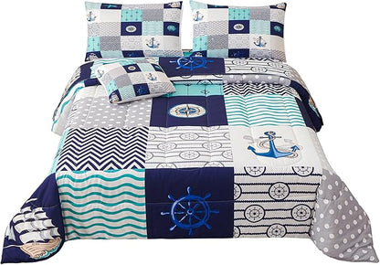 Namoxpa6 Pieces Sea Ocean Comforter Sets,3D Blue Pattern,Decorative 6 Piece Bedding Sets with Comforter,Flat Sheet,Fitted Sheet,Throw Pillow Cover,Pillow Shams,Queen Size