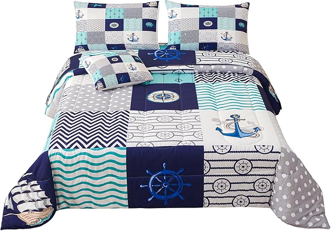 Namoxpa6 Pieces Sea Ocean Comforter Sets,3D Blue Pattern,Decorative 6 Piece Bedding Sets with Comforter,Flat Sheet,Fitted Sheet,Throw Pillow Cover,Pillow Shams,Full Size