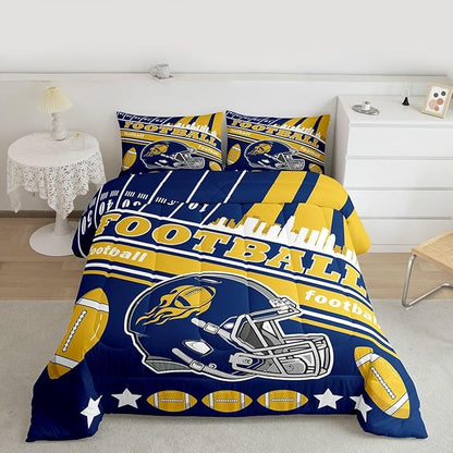 Feelyou Football Bedding Set Women Men Full Size Rugby Sports Comforter Set Sports Themed Boys Girls Football City Duvet Quilt Bedroom Decor