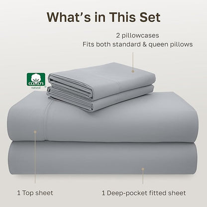 California Design Den Queen Size Sheet Set - Luxury 600 Thread Count Sateen, 100% Cotton Sheets, Deep Pockets with All Around Elastic for a Snug Fit, Hotel Quality Bedding Set - Light Grey