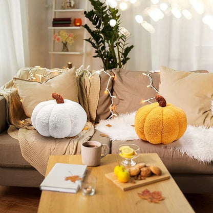 Queekay 2 Pcs Pumpkin Pillow Plush 11 x 9.5 Inch Thanksgiving Stuffed Pumpkin Decor for Fall Home Bedroom Throw Pillow Cushion Gifts for Holiday Operation Christmas Halloween Car Sofa(Ginger)