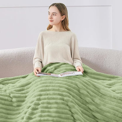 BEDELITE Twin Blanket for Couch & Bed, 300GSM Soft & Warm Fleece Blanket, Decorative and Giftable Striped Sage Green Blankets for Women, Men, 60"x80"
