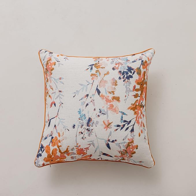Throw Pillow Covers with Insert Included, with Embroidered Detail, 18 x 18 inches, Decorative Throw Pillow for Sofa Couch Bed (Orange Floral, 18" L x 18" W)
