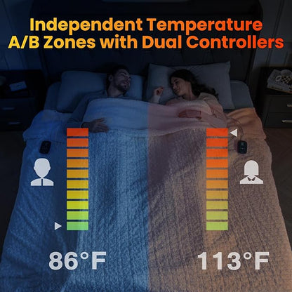 WOOMER Heated Blanket King Size 100" x 90", Electric Blanket with Dual Controls, 0.5-12 Hours Timer & 10 Heating Levels, ETL Certified, White Rose Patterns Faux Fur & Sherpa, Machine Washable