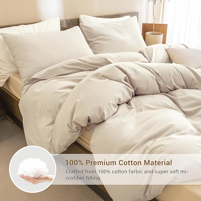 CozyTide Cotton Comforter Full Size,Solid Color Wheat Full Bedding Set,Lightweight Fluffy Ultra Soft Comforter Set 3 Pieces