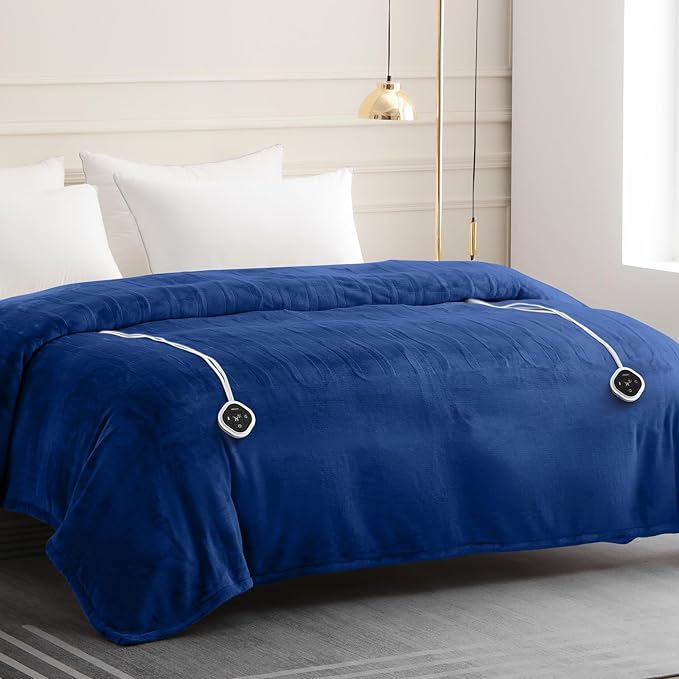 HOMLYNS LuxeHeat Heated Blanket Electric Blanket King Size, Soft Flannel Sherpa Heating Blanket with 10 Heat Settings, 1-10 hrs Timer Auto Shut Off (90x100 inches, Navy)