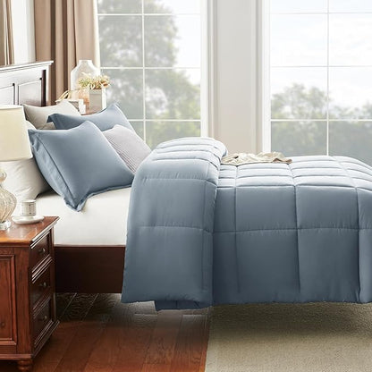 CozyLux Full Size Comforter Sets - Grayish Blue Comforter Full Size, 3 Pieces Box Stitched Bed Set for All Seasons, Soft Lightweight Bedding Sets with 1 Down Alternative Comforter and 2 Pillow Shams