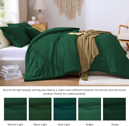 WRENSONGE Full Size Comforter Sets - 3 Pieces Emerald Green Comforter Prewashed Soft Lightweight for All Seasons, Fluffy Down Alternative Comforter Full Size with 2 Pillow Shams