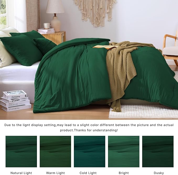 WRENSONGE King Size Comforter Set - 3 Pieces Emerald Green Comforter Prewashed Soft Lightweight for All Seasons,Fluffy Down Alternative Comforter King Size with 2 Pillow Shams