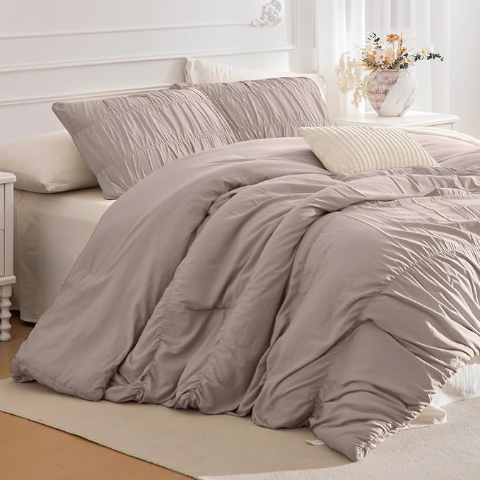 Lady Ann King Bed Comforter Set Camel Ruched King 106"*95" Boho Bedding Comforter Set for Bedroom Ultra Soft & Luxurious 3 Piece Fluffy Bed Sets