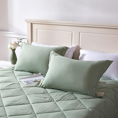 NexHome Queen Comforter Set Sage&Beige,3 Pieces Lightweight Comforters Queen Size Reversible Bedding Comforters Sets,Down Alternative Comforter Bed Set Quilt Blanket(88x88In Comforter & 2 Pillowsham)