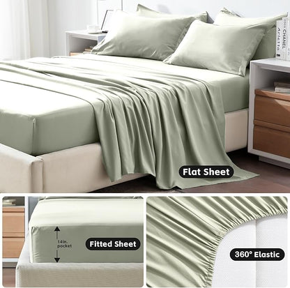COZYART Queen Comforter Set 7 Pcs, Sage Green Bed in a Bag, All Season Lightweight Soft Reversible Bedding Set, 1 Comforter, 1 Flat Sheet, 1 Fitted Sheet, 2 Pillow Shams, 2 Pillowcases