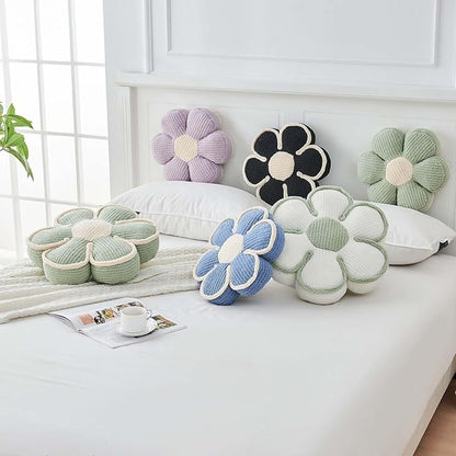 Flower Pillow, Soft Flower Decorative Throw Pillow, Cute Daisy Flower Shaped Seating Floor Cushion Room Décor Plush Pillows for Sofa Couch Bed (17.7 Inch, Sage Green)