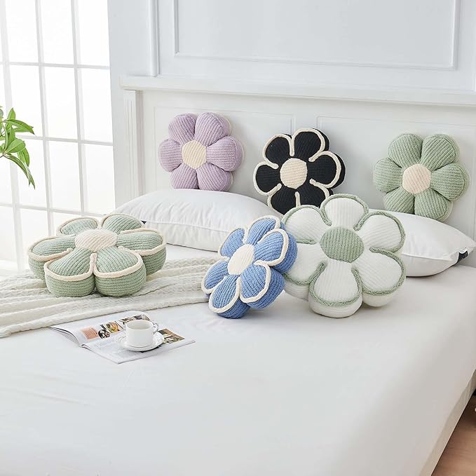 Flower Pillow, Soft Flower Decorative Throw Pillow, Cute Daisy Flower Shaped Seating Floor Cushion Room Décor Plush Pillows for Sofa Couch Bed (13.7 Inch, Blue)