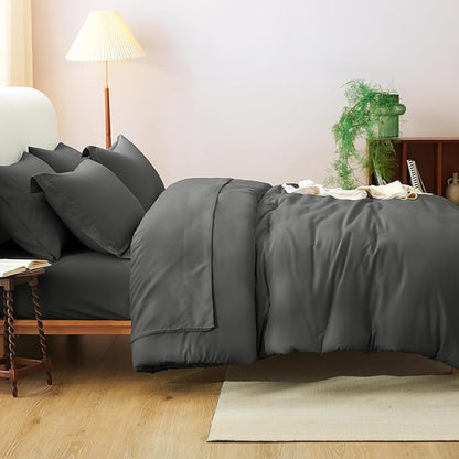 CozyLux Oversized Queen Comforter Set Dark Grey, 7 Pieces Bed in a Bag Comforter Set with Sheets, Soft Bedding Sets with Down Alternative Comforter, Fitted Sheet, Flat Sheet, Pillowcases and Shams
