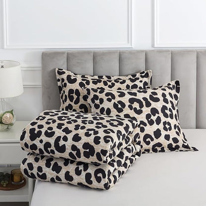Caressma Safari Leopard Cheetah Print Comforter Set, King Size 3 Pieces for All Seasons, Ultra Soft Microfiber, Untamed Wilderness Style Comforter with Pillowshams