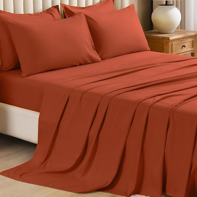 Litanika Oversized Queen Size Comforter Set Burnt Orange - 7 Pieces Bed in a Bag Oversized Beddding Sets, Solid Lightweight Bed Set with Comforter, Sheets, Pillowcases & Shams