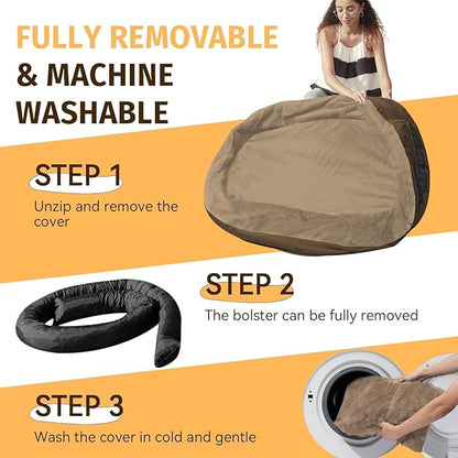 Orthopedic Washable Large Dog Bed: Cooling Dog Bed with Bolsters - Jumbo Bed Waterproof Removable Cover Non-Slip Pet Bed for Extra Large Sized - Coffee