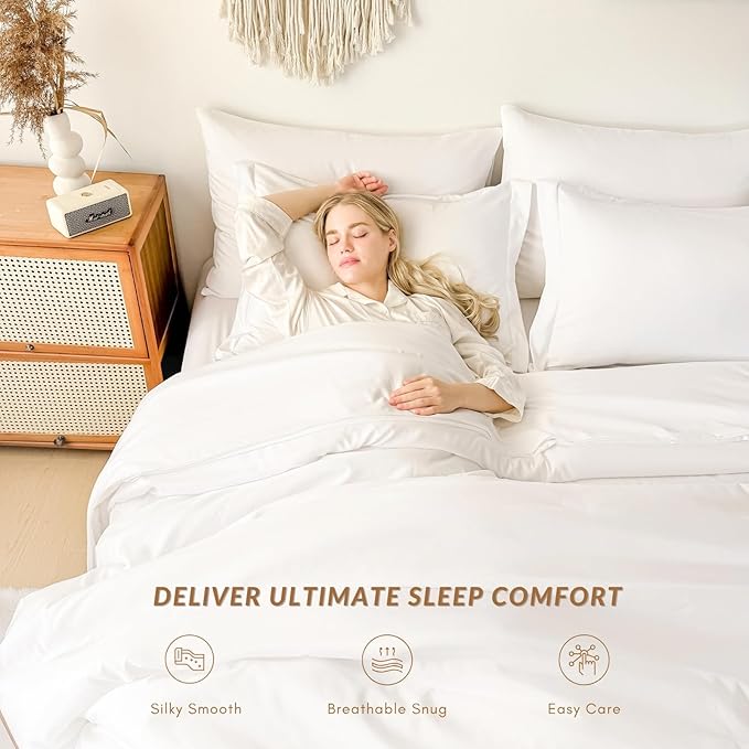King Comforter Duvet Cover Set White - 7-Piece Bed in a Bag, Festive Gift Double Brushed Micorfiber All-Season Soft Bedding with Sheets & Envelope Pillowcases (102"x90",King)