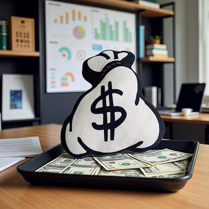 Money Bag Decorative Pillows, Funny Dollar Shaped Soft Plush Pillow,22.83in×18.9in Throw Pillow for Living Room Couch Bed Sofa Outdoor (A)