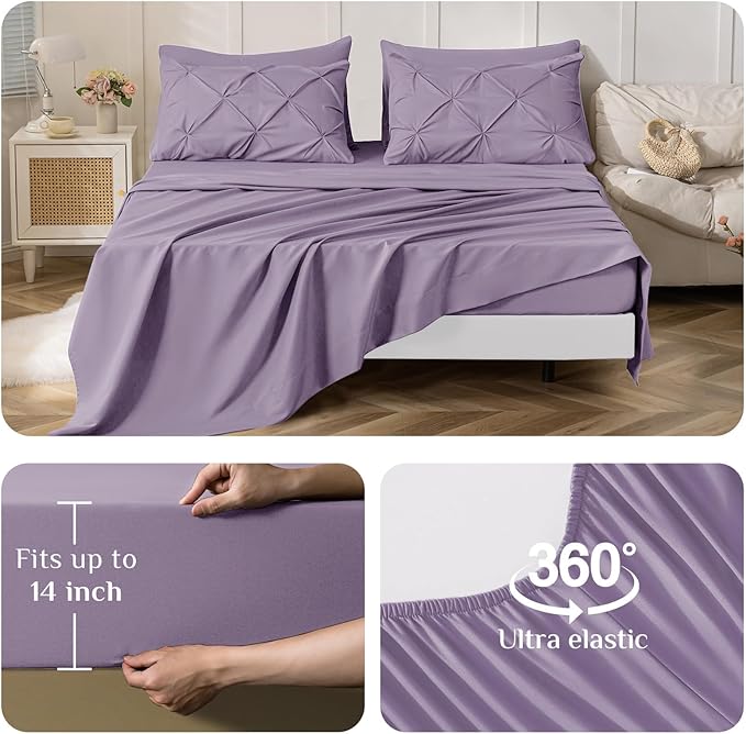 JOLLYVOGUE Full Size Comforter Sets 7 Pieces - Bed in a Bag Full for All Season, Pintuck Bedding Comforter Sets with Comforter, Flat Sheet, Fitted Sheet and Pillowcases & Shams, Purple
