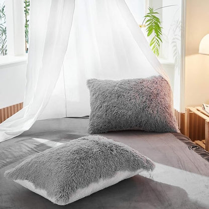 Joyreap 3-Piece Plush Shaggy Comforter Set, King Size Luxury Faux Fur Sherpa Reversible Bedding Comforter Set, Ultra Cozy Warm Fluffy Bedding Set for Winter (Light Gray, 100x88 inches)