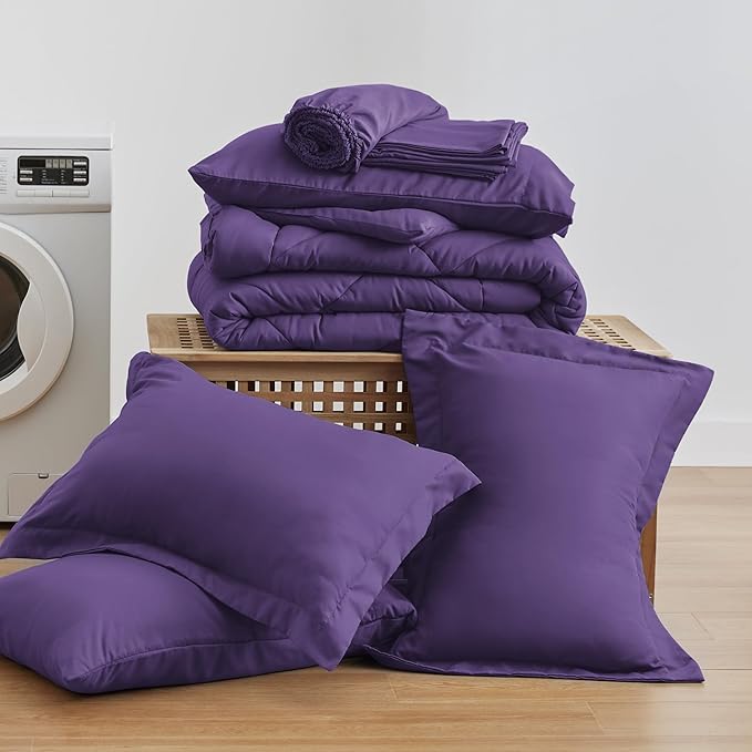 Love's cabin Full Comforter Set Purple, 7 Pieces Full Bed in a Bag, All Season Bedding Sets with 1 Comforter, 1 Flat Sheet, 1 Fitted Sheet, 2 Pillowcase and 2 Pillow Sham