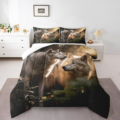 Erosebridal Wolf Twin Comforter Set,Hunting Wolf Bedding Set for Kids Boys Girls Room Decor,Wildlife Animal Safari Bed Set Ethnic Tribal Bedding Comforter Sets,1 Pillowcase