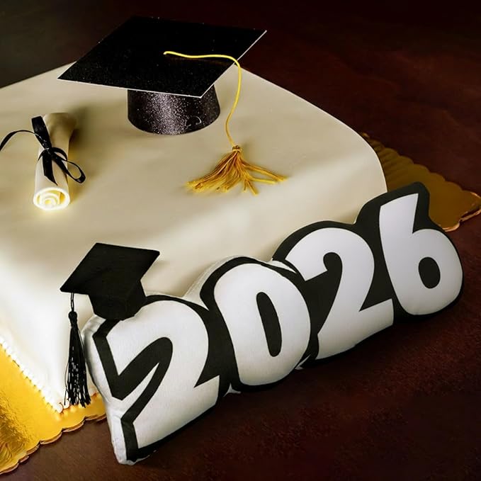Class of 2026 Autograph Stuffed Pillow 15.7" Graduation Autograph Stuffed Pillow Graduation Guest Signature Gifts Grad Party Sign in Decor for High School College(Black,Classic)