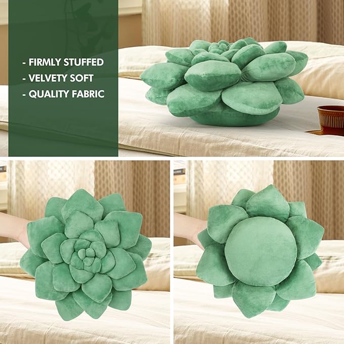 3D Shaped Pillow - 13.8'' Flower Pillow, Plant Cushion for Bedroom, Home Decor - Soft Plush Decorative Throw Pillow, Unique Green Plant-Shaped Design