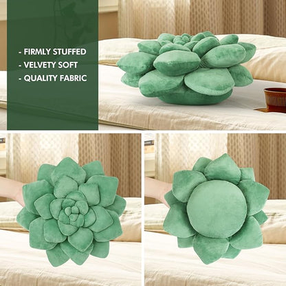 3D Shaped Pillow - 13.8'' Flower Pillow, Plant Cushion for Bedroom, Home Decor - Soft Plush Decorative Throw Pillow, Unique Green Plant-Shaped Design