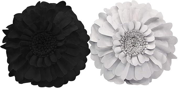 Contempo Lifestyles 13 Inch Black 3D Round Heart Floral Throw Pillow - Soft & Snuggly Suedette Polyester Fill - Decorative Accents, Gifts