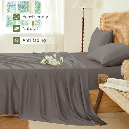 THXSILK Luxury Mulberry Silk Bed Sheets Set - 4pcs Silk Sheets Set 16" Deep Pocket - 1 Fitted Sheet, 1 Flat Sheet, 2 Pillowcases with Zipper Closure - Full, Charcoal