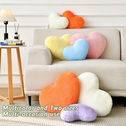 Heart Pillow White Throw Pillows Decorative Pillows for Bed Couch Cute Faux Rabbit Fur Small Pillow for Women Valentine Anniversary Fall Halloween Christmas Home Decor (Mini, 13"x10")