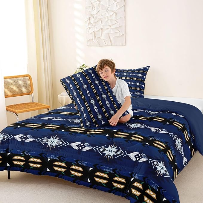 Erosebridal Western Decor,Vintage Exotic Indian Geometric Bedding Set Boho Western Comforter Set King,Ethnic Tribal Arrow Quilt Aztec Duvet Insert,Rustic Home Decor Rustic Farmhouse Decor Blue