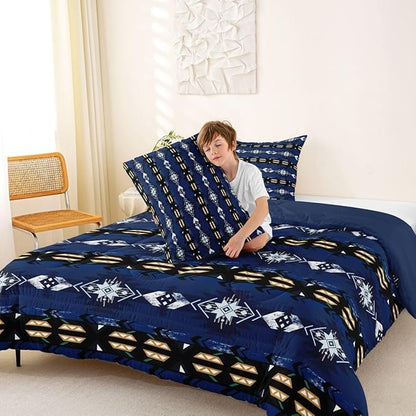 Erosebridal Western Decor,Vintage Exotic Indian Geometric Bedding Set Boho Western Comforter Set King,Ethnic Tribal Arrow Quilt Aztec Duvet Insert,Rustic Home Decor Rustic Farmhouse Decor Blue
