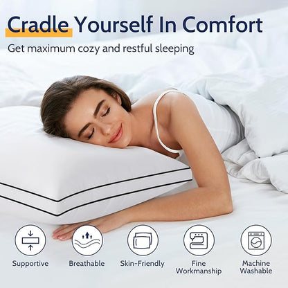 Pillows Queen Size Set of 2, Bed Pillows for Sleeping 2 Pack, Luxury Hotel Quality, Supportive Queen Pillows with Soft Down Alternative for Back Stomach Side Sleepers, Machine Washable