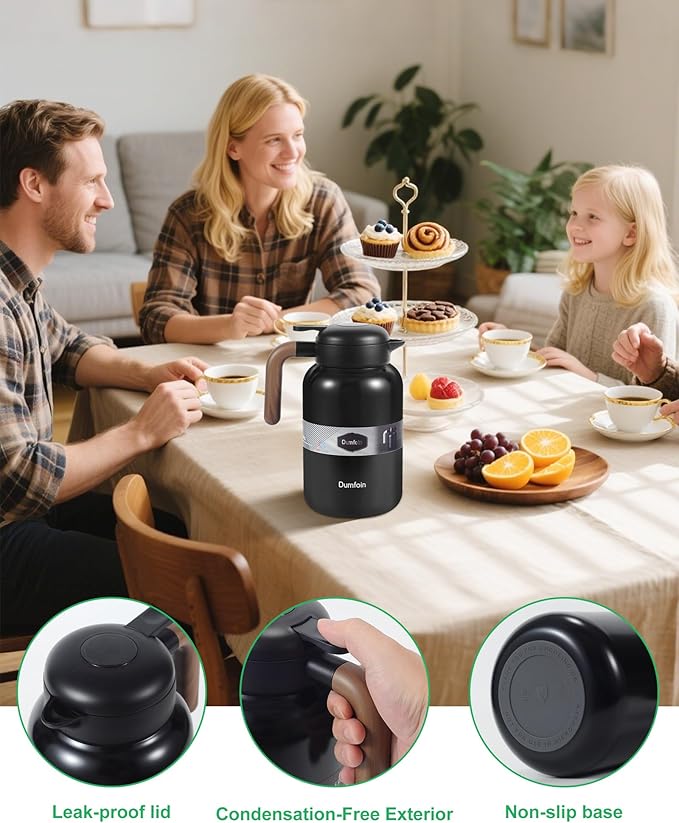 68 Oz Thermal Coffee Carafe, Stainless Steel Insulated Vacuum Coffee Carafes For Keeping Hot, 2 Liter Carafe for Hot Liquids (Matte Black)