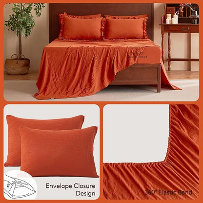 MR&HM California King Comforter Set Terracotta, Comforter Set 7 Pieces for Girls Women, Shabby Chic Vintage Cottagecore Bed Sets Boho Bed in a Bag, Ultra-Soft & Fluffy Comforter for All Season