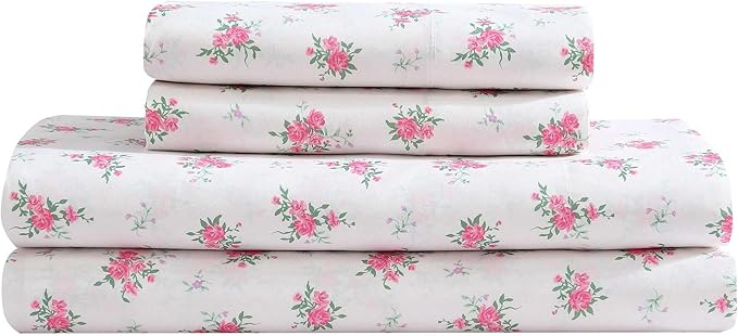 Betsey Johnson - Comforter Set, Super Soft Bedding with Matching Sham & Sheets, Includes Bonus Pillowcase & Reversible Plush Throw (Bow Stripe Pink, Queen)