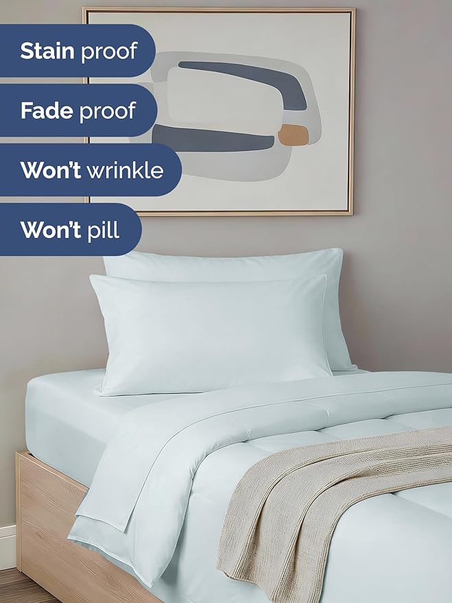 Twin Comforter Set - 5 Piece Bed in a Bag Twin Size Bed Set - Down Alternative Comforter, Flat Sheet, Fitted Sheet, Pillowcase & Sham for All Seasons - Ultra Soft, Cozy, Comfy & Breathable - Ice Blue