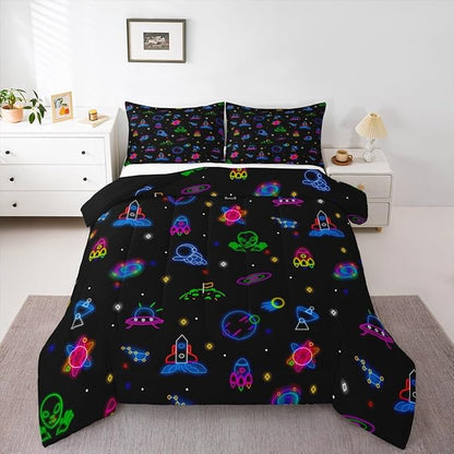 jejeloiu Galaxy Astronaut Duvet Cover King Size Glitter Outer Space Bedding Set for Kids Boys Girls Solar System Comforter Cover Set Nebula Bedspread Cover 3Pcs