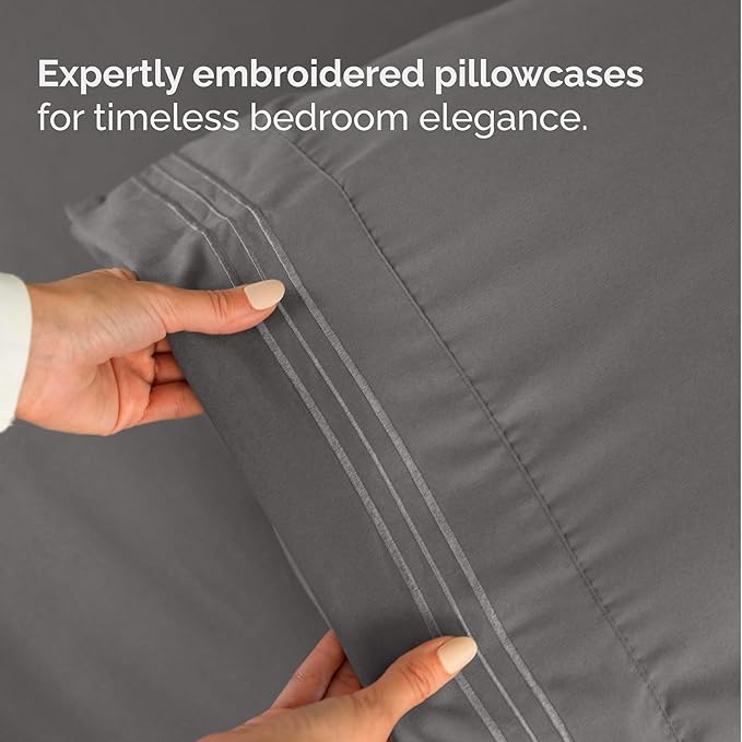 Full XL Size 4 Piece Sheet Set - Comfy Breathable & Cooling Bed Sheets Set - Hotel Luxury Bedding for Women, Men, Kids, Teens, Boys & Girls - Deep Pockets, Soft, Wrinkle Free - Oeko-Tex - Dark Grey