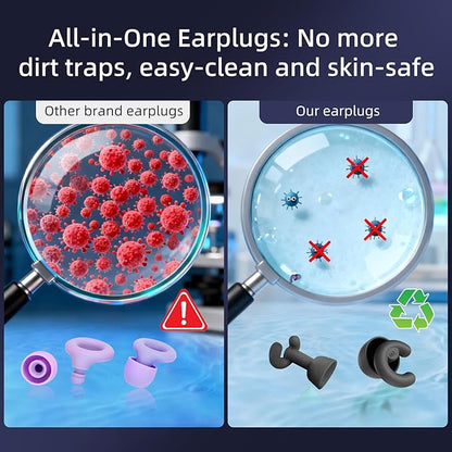 Noise Cancelling Ear Plugs for Sleep, Small Ear Fit - No-Pain for Side Sleepers, 33dB NRR Reusable Silicone One-Piece Design, 4 Sizes for Adults & Kids, Portable Case