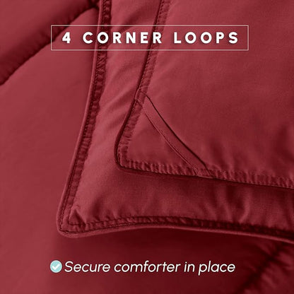Elegant Comfort 3-Piece Box Stitched Down Alternative Comforter with Shams - Ultra Soft for All Season Duvet Insert with Corner Tabs, Plush Cozy 3PC Comforter Set, Full, Burgundy