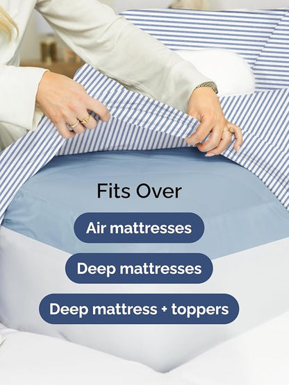 Extra Deep Twin XL Sheet Set - 4 Piece Breathable and Cooling Sheets - Hotel Luxury Bedding for Women, Men, Kids & Teens - Easy Secure Fit - Soft & Wrinkle Free with Extra Deep Pockets - Blue Stripes