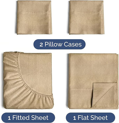 Twin 4 Piece Sheet Set - Comfy Breathable & Cooling - Ultra Soft Hotel Luxury Bedding Set w/ 8-16 Inch Deep Pockets - 1 Flat & 1 Fitted Sheet & 2 Pillowcases - Wrinkle Free & Easy Care - Heathered Tan