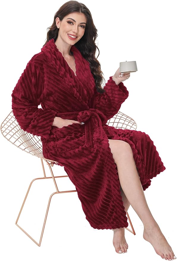 Yurhap Premium Robes for Women - Super Soft Cozy Fleece Womens Robe Plush Long Bathrobe