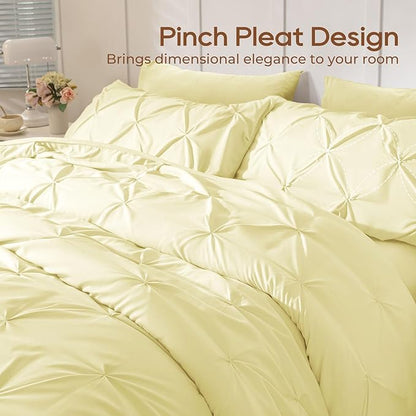 Sasttie King Size Comforter Set, 7-Piece Bed in a Bag, Pintuck Bedding Set for All Season, Includes Comforter, Flat Sheet, Fitted Sheet, Pillowcases and Pillowshams, Cream Yellow