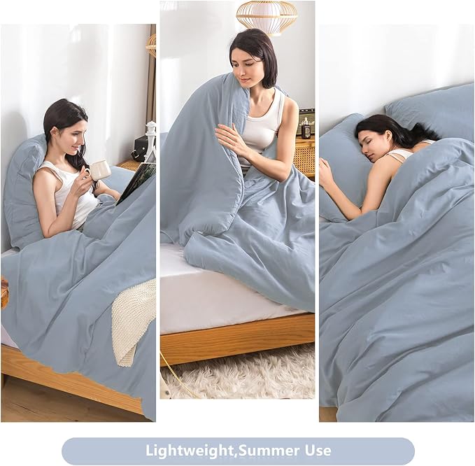 COTTEBED Twin Size Bed Comforter Sets, Super Soft Lightweight Washaed Cotton, 1 Bedding Down Comforter and 1 Pillowsham for Kids College Dorm Boys Girls (Twin/Twin XL,Light Dusty Blue)